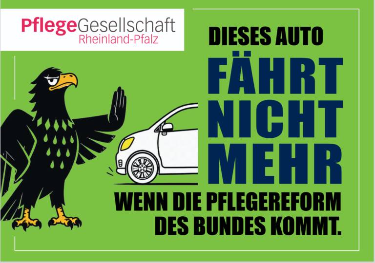 Aufkleber zur Aktion „Das leere Pflegebett“: PflegeGesellschaft Rheinland-Pfalz warnt vor kurzsichtigen Sparmaßnahmen